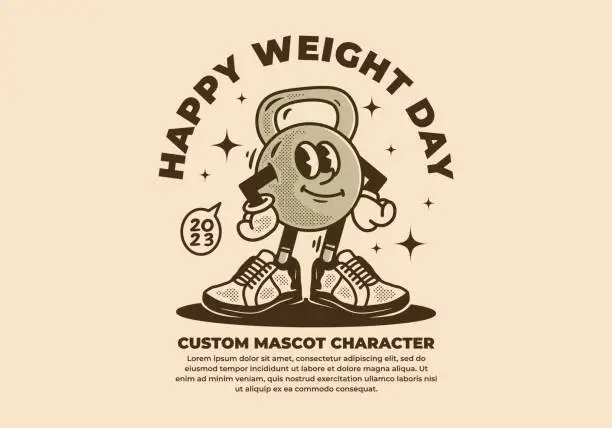 Vector illustration of Vintage mascot character of dumbbell