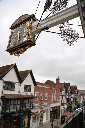 Famous The Guildhall clock Old City Hall in Guildford High Street 1683 masterpiece Surrey England Europe