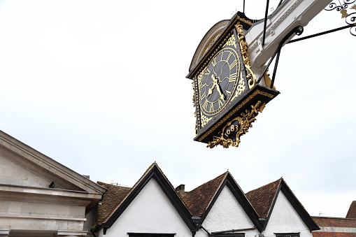 Famous The Guildhall clock Old City Hall in Guildford High Street 1683 masterpiece Surrey England Europe