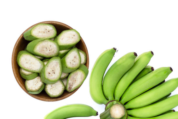 istock Raw banana slices on white background. 1492529983