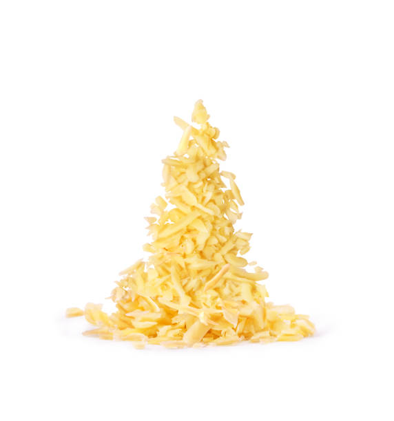 cheese falls in a slide on a white background