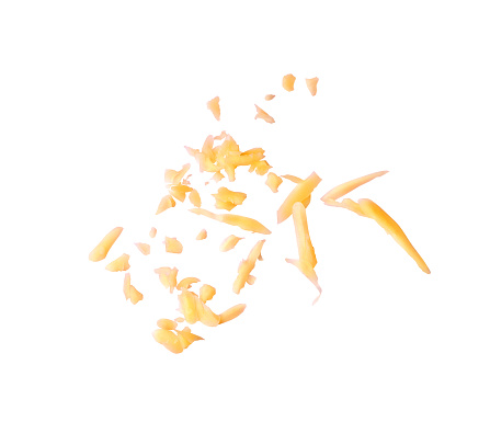 grated cheese on white background