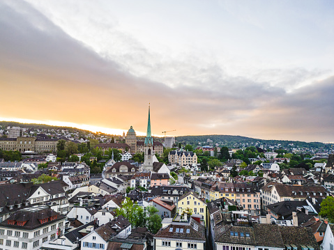 Aerial View Of Zurich and Grossmunster Church