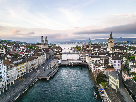 Aerial View Of Zurich and Grossmunster Church