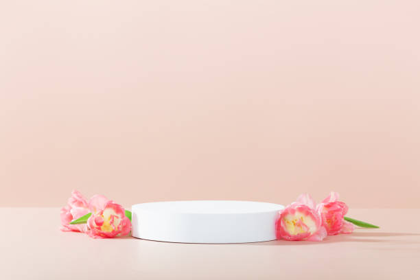 istock Abstract empty white podium on pink background. Mock up stand for product presentation. 3D Render. Minimal concept. Advertising template 1492536142