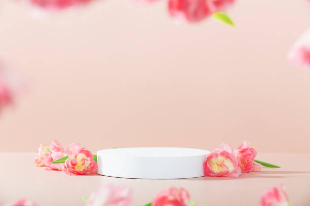 istock Abstract empty white podium on pink background. Mock up stand for product presentation. 3D Render. Minimal concept. Advertising template 1492536149