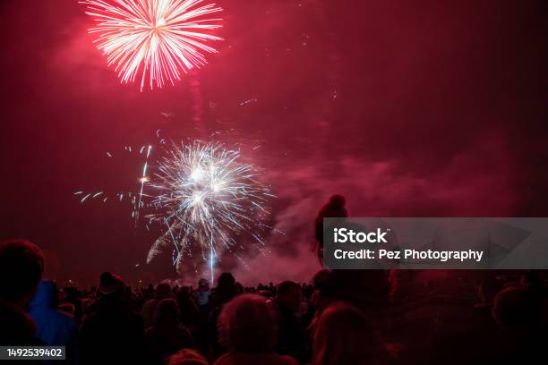 Crowds Watching The Annual Bicester Round Table Fireworks Display Stock Photo - Download Image Now