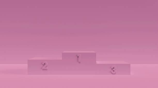 istock Pink room with winners podium, simple 3D background with wide margins 1492540498