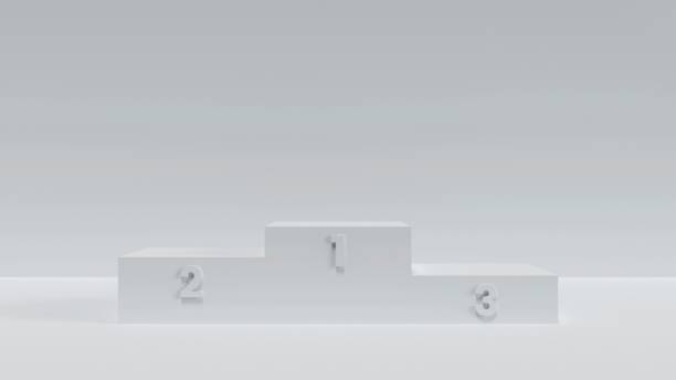 White room with winners podium, simple 3D background with wide margins
