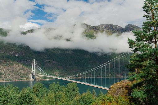 Scenic view of bridge over the fjord in Norway in summer