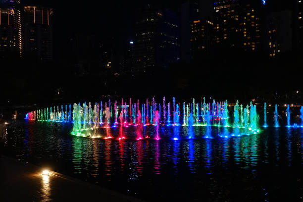 Every day there is a light show in front of the Petronas Towers in Kuala Lumpur, Malaysia.