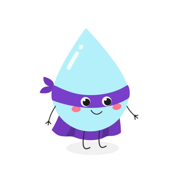 ilustraciones, imágenes clip art, dibujos animados e iconos de stock de divertido personaje de superhéroe de gota de agua de dibujos animados - condensation smiley face water raindrop