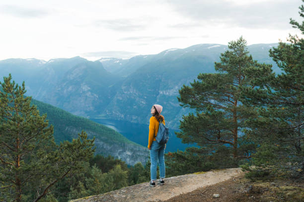 istock Woman standing on viewpoint and looking at view 1492552345