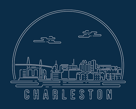 istock Charleston, South Carolin - Cityscape with white abstract line corner curve modern style on dark blue background, building skyline city vector illustration design 1492552490