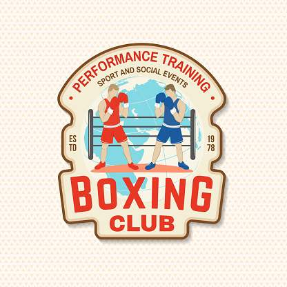 Boxing club badge, patch design. Vector illustration. For Boxing sport club emblem, sign, patch, shirt, template. Vintage retro patch, label, sticker with Boxer Silhouette