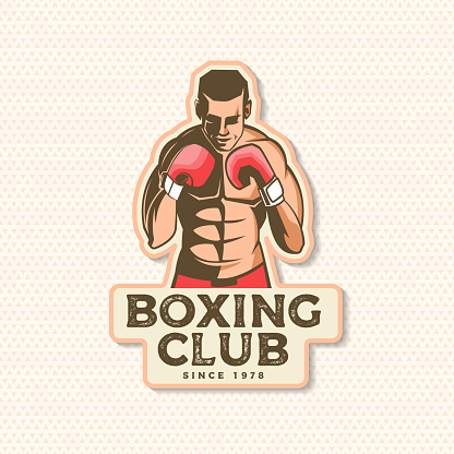 Boxing club badge , patch design. Vector illustration. For Boxing sport club emblem, sign, patch, shirt, template. Vintage retro patch, label, sticker with Boxer Silhouette