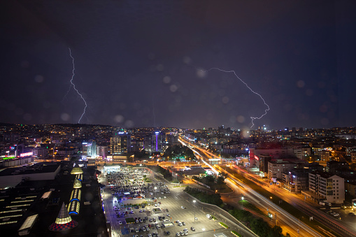Lightning bolt strike from a thunderstorm over El Paso, Texas.