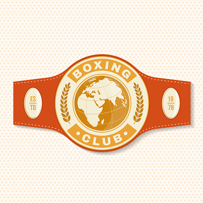 Boxing club badge,  patch design. Vector illustration. For Boxing sport club emblem, sign, patch, shirt, template. Vintage retro label, sticker with champion belt Silhouette