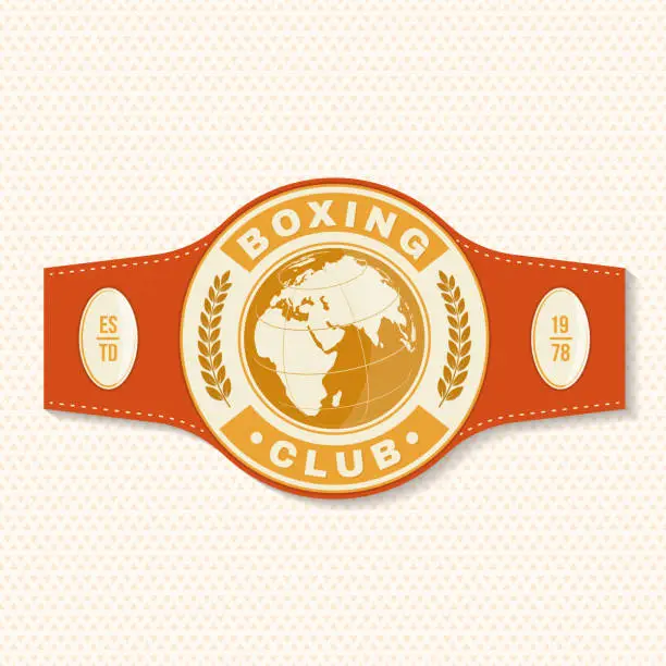 Vector illustration of Boxing club badge, patch design. Vector illustration. For Boxing sport club emblem, sign, patch, shirt, template. Vintage retro label, sticker with champion belt Silhouette.