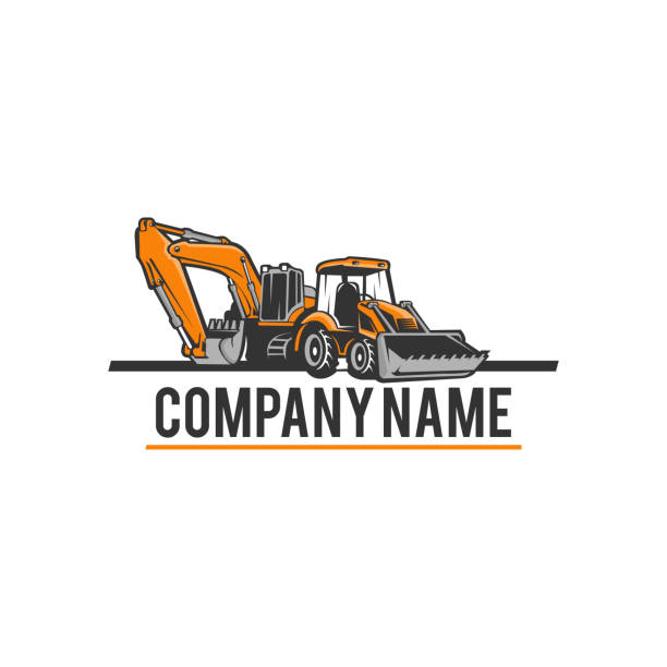 ilustrații de stoc cu excavator logo-ul șablon vector. vector de logo-ul echipamentelor grele pentru compania de construcții. - greu