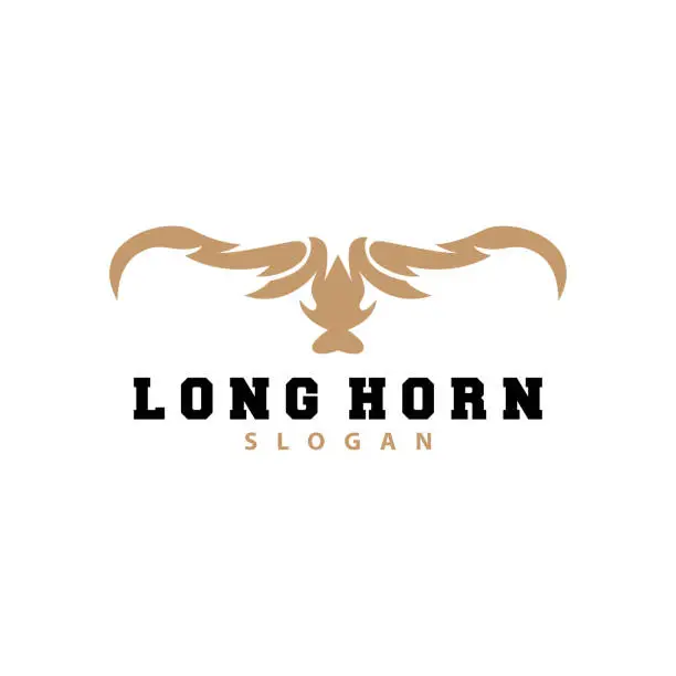 Vector illustration of Long Horn Logo, Livestock Bull Animal Vector, Retro Vintage Design, Silhouette Icon, Template Brand