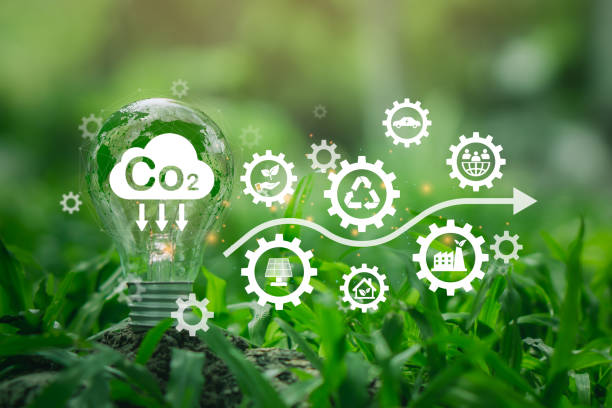 istock Reduce CO2 emission concept, Light bulb with CO2 icon.Green energy development.Renewable energy,electric transport. 1492558510