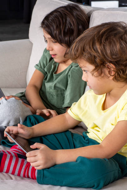istock The brothers are playing tablet on the couch 1492558687