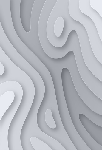 Paper cut topography relief imitation, gray multi layers in gradient texture. Abstract papercut soft 3D banner, topographic map, background vector illustration