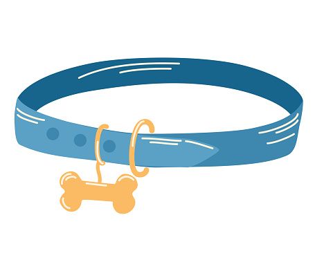 Collar for pets. Cartoon pets necklace with a bone. Isolated kittens or puppies accessory. Vector canine belt template