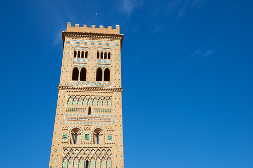 Mudejar tower of San Martin in Teruel city, Aragon in Spain.