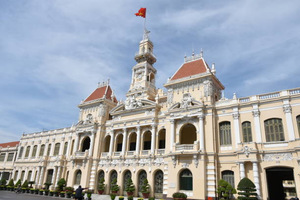 Wide Shot of People’s Committee of Ho Chi Minh City with Partly Cloudy Sky stock photo