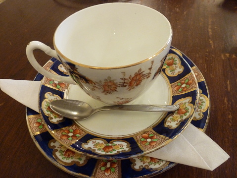 In Wales , in an old barn, I enjoyed the traditional afternoon tea in this classy cup.