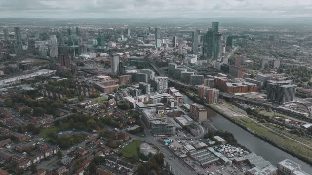 Aerial view of Manchester city in UK