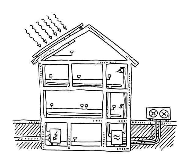 집 계획 히트 펌프 전기 도면 - basement blueprint real estate house stock illustrations