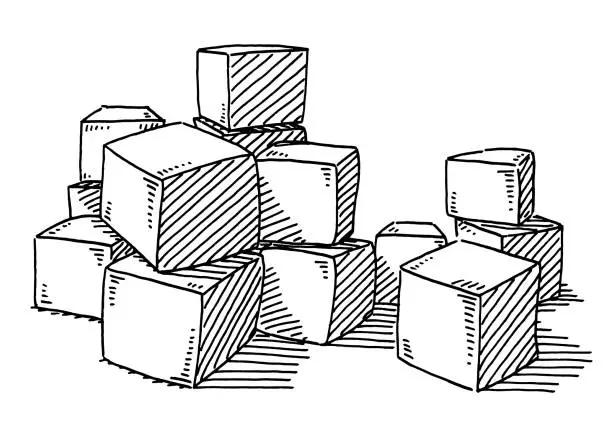 Vector illustration of Group Of Stacked Cubes Drawing