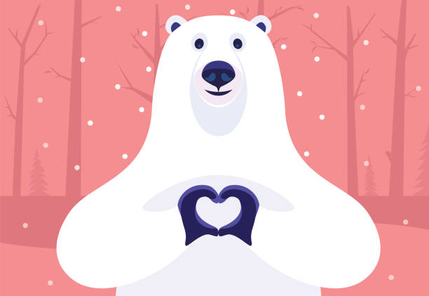 polar bear gesturing heart shape - ilustração de arte vetorial