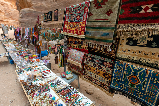 Shopping street with market in the Petra in Jordan