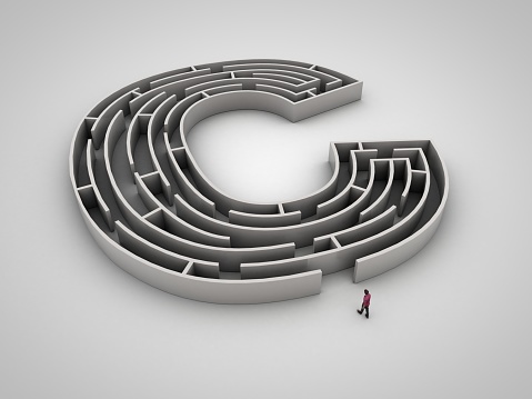 C-shaped maze with a man entering