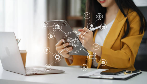 istock Digital transformation technology strategy, woman using laptop, tablet and smartphone with of things. transformation of ideas and the adoption. 1492582247