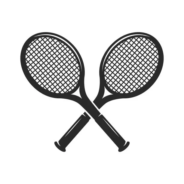 Vector illustration of Tennis racket. Crossed tennis rackets. For label, sign, poster, emblem