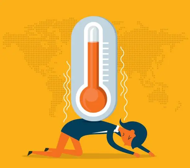 Vector illustration of global warming - Climate Change - Businesswoman