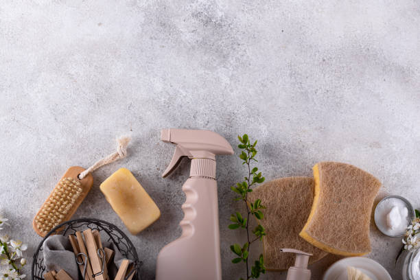 istock Eco cleaning with bottles, brushes and sponges 1492585784