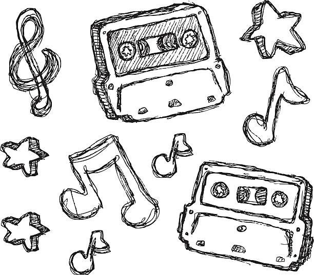 Scribble Series - Cassettes vector art illustration
