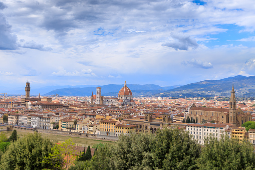 Panoramic view of the city of Florence with the Duomo Cathedral of Santa Maria del Fiore.