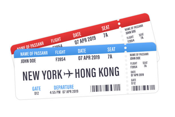 istock Realistic air ticket design with passenger name. Airplane ticket or boarding pass for traveling by plane isolated on white. Vector illustration 1492589011