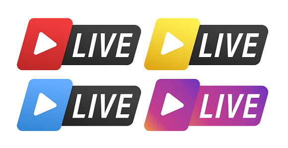 Set Live Stream Button Live Streaming Vector Design Element With Play ...