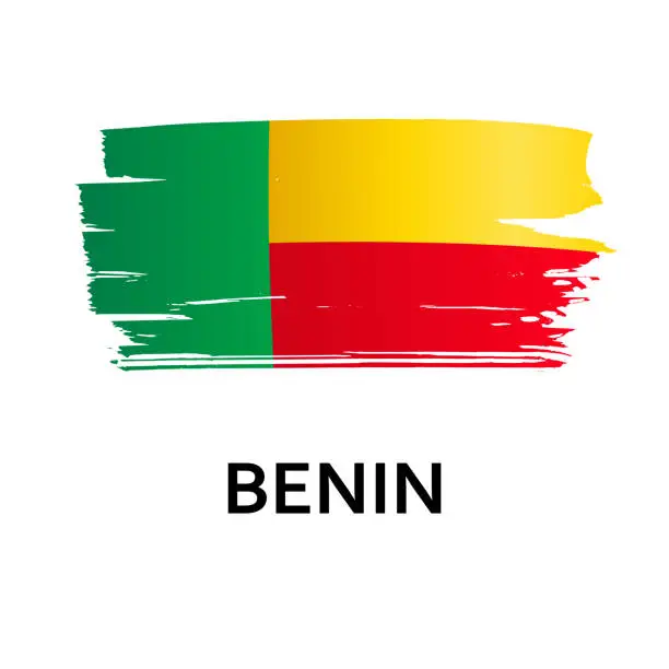 Vector illustration of National symbol - flag of Benin isolated on white background. Hand-drawn illustration. Flat style.