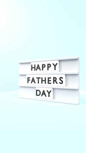 Vertical Happy Fathers Day Text is Displaying on a Light Box on Blue Background in 4K Resolution