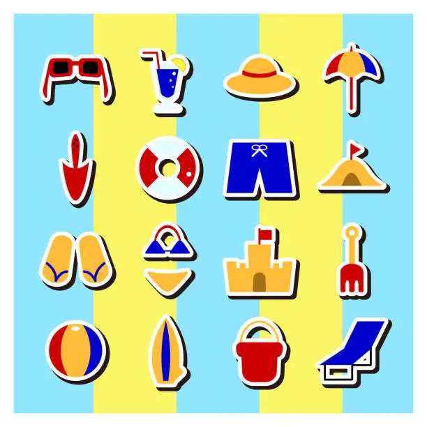 Vector illustration of Sticker illustration set of items used on the beach