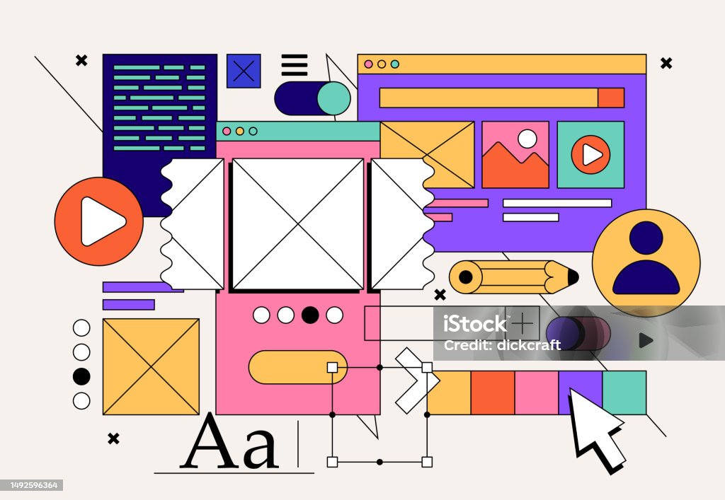Web Or App Development Concept With Ui Ux Elements Collage For Web ...